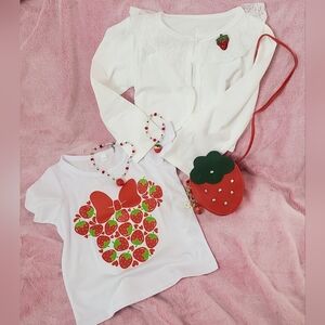 New Little Girls Strawberry Themed T-shirt, Cardigan, Purse, And Jewelry